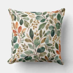 Title: Watercolor Sage Green Terracotta Botanical Throw Pillow