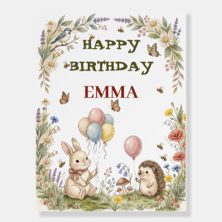 Title: Whimsical Bunny Garden Birthday Banner, Per Foam Board