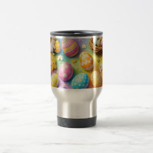 Title whimsical Easter bunny and colorful egg pat Travel Mug