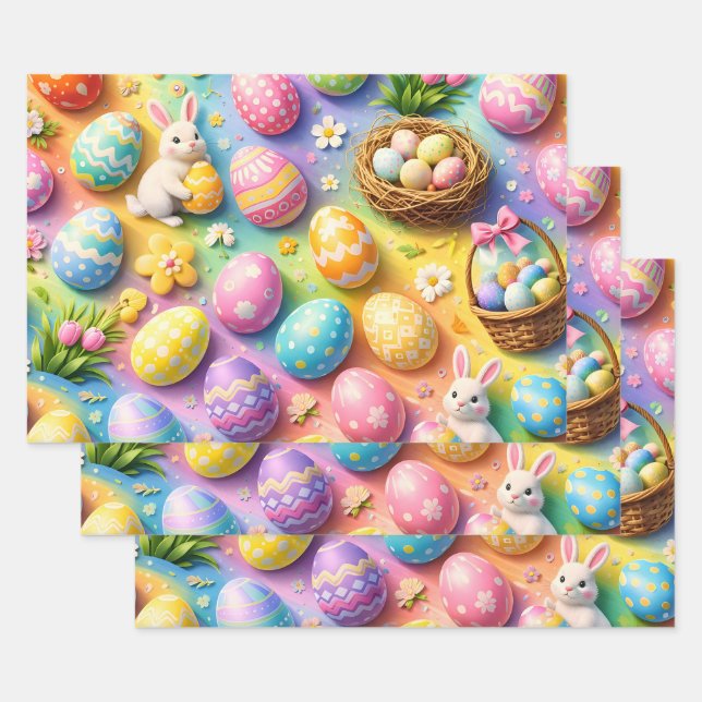 Title whimsical Easter bunny and colourful egg pat Wrapping Paper Sheets (Set)