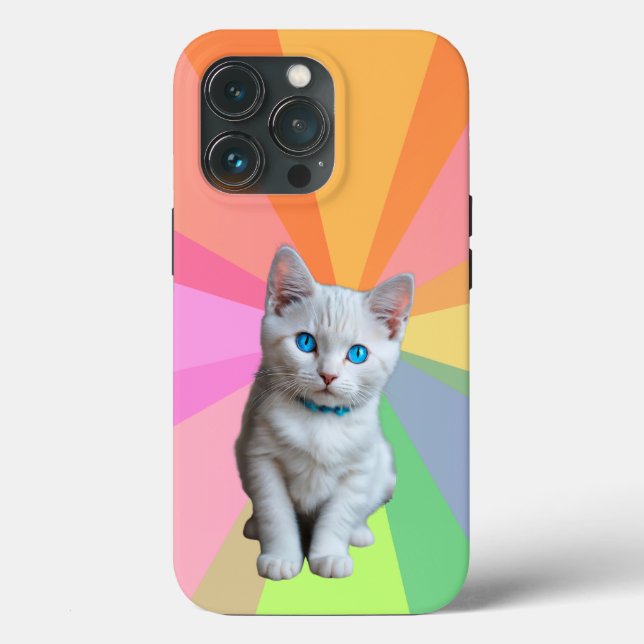 Title: White Kitten Blue Eyes Rainbow Sunburst Cut Case-Mate iPhone Case (Back)