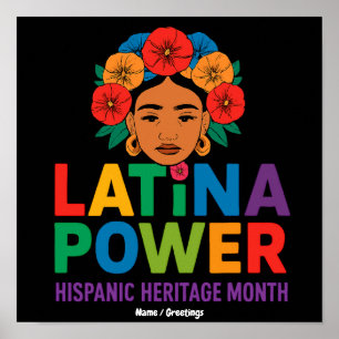 Title: Women Latina Power Flowers Hispanic Month Poster
