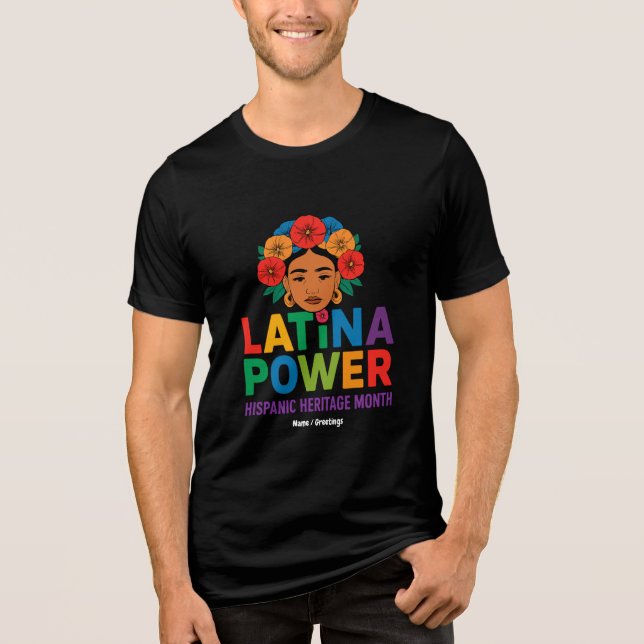 Title: Women Latina Power Flowers Hispanic Month Tri-Blend Shirt (Front)