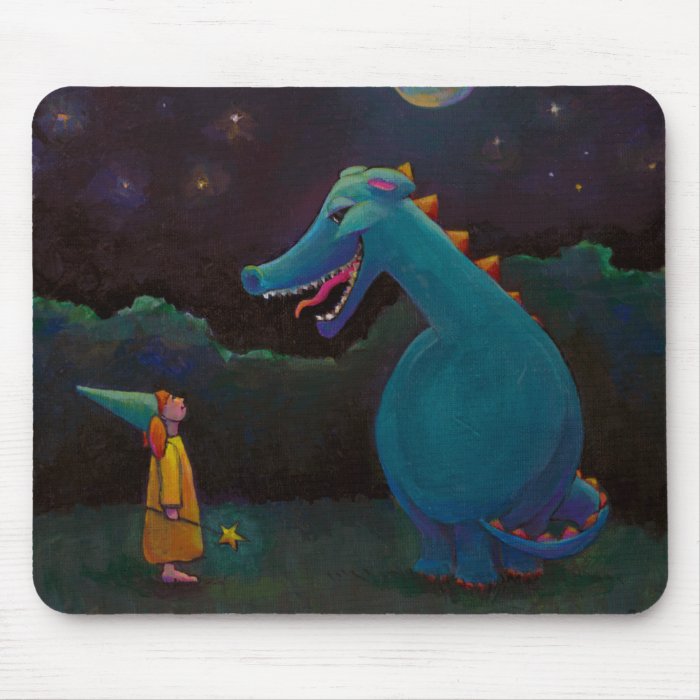Titled  Alice   Dragon and little girl magician Mouse Pad