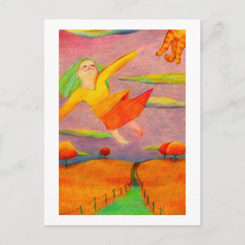 Titled Flying Girl  Fun happy PERSONALIZED art Postcard