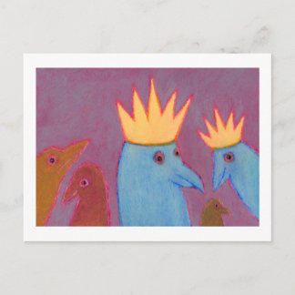 Titled:  Let's Wear Crowns - FUN BIRD ART Postcard