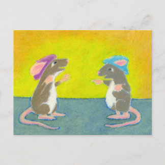 Titled:  Rats in Hats - Fun silly happy rodent ART Postcard