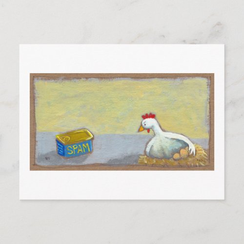 Titled Spam and Eggs _ fun breakfast art chicken Postcard