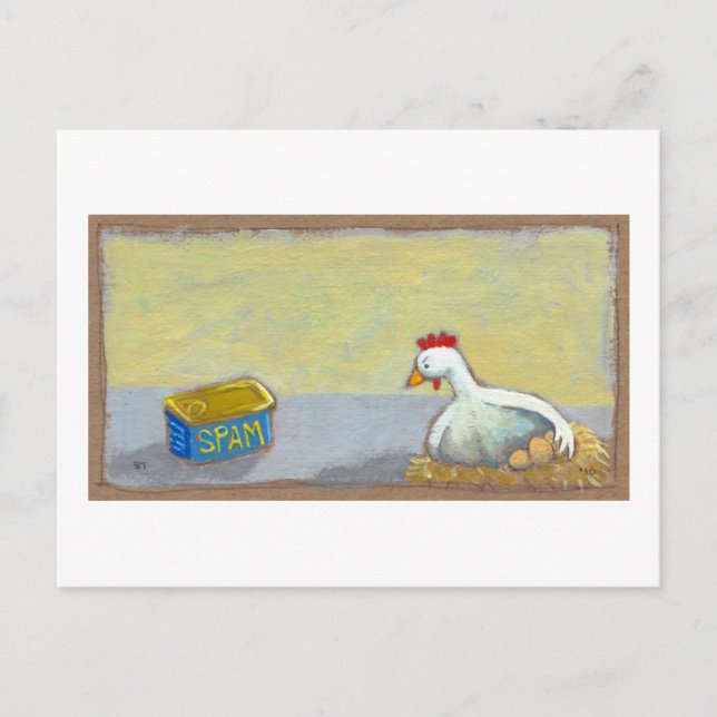 Titled: Spam and Eggs - fun breakfast art chicken Postcard (Front)