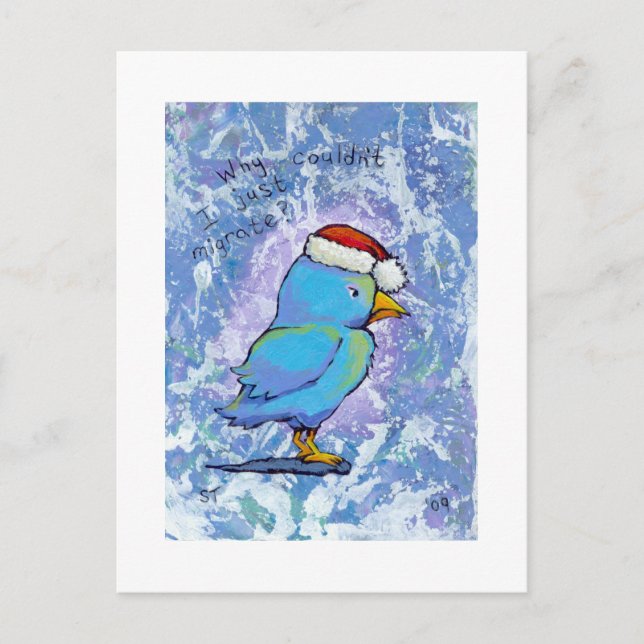 Titled:  Tiny Art #598 - Angry Santa Bird ART Holiday Postcard (Front)