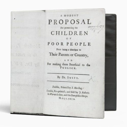Titlepage to A Modest Proposal Binder
