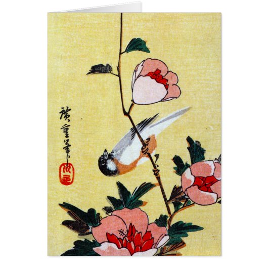 Titmouse and Peonies, Hiroshige Cards (Front)