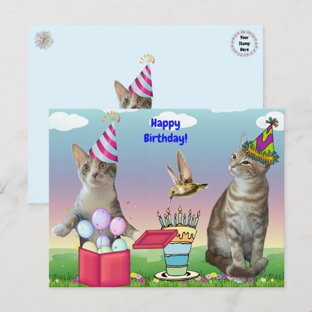 Tito and Taz Birthday Cats Postcard (Front/Back)