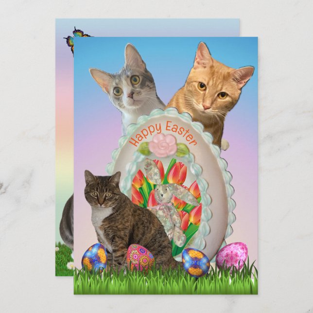 Tito, Taz, Annie Cat Easter Greetings Flat Card (Front/Back)