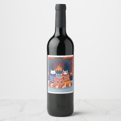 Tittle Meow_y Christmas Delight Festive Cats Coll Wine Label