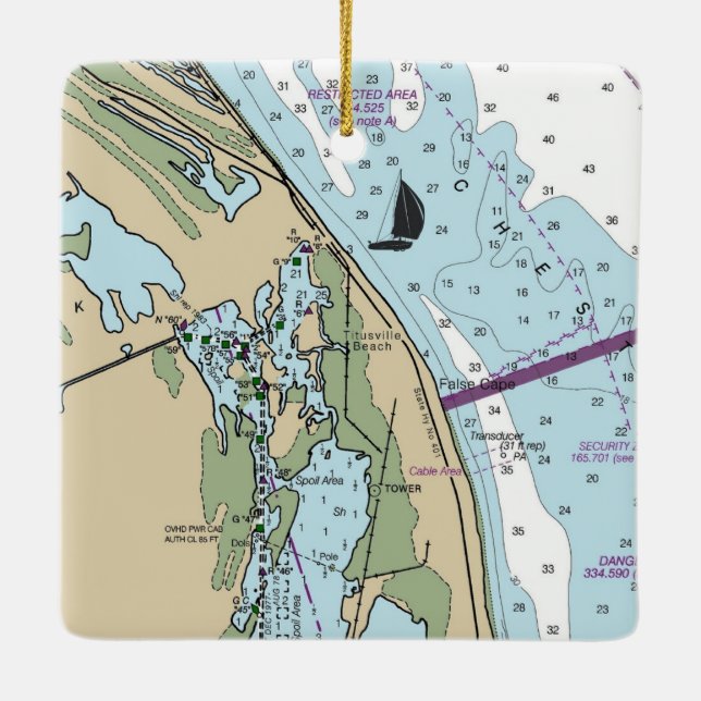 Titusville Beach Florida Chart Ceramic Ornament (Back)