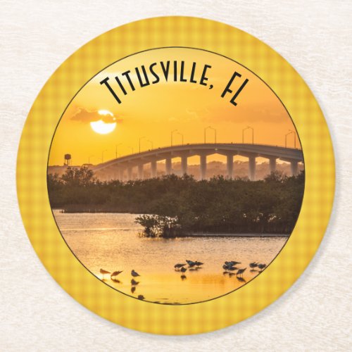 Titusville Florida Sunset Travel Photography Round Paper Coaster