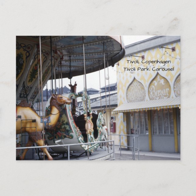 Tivoli Park Copenhagen Vintage Carousel 1940's Postcard (Front)