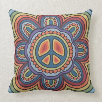TJP Vintage Colors Peace Flower Hippie Throw Pillow