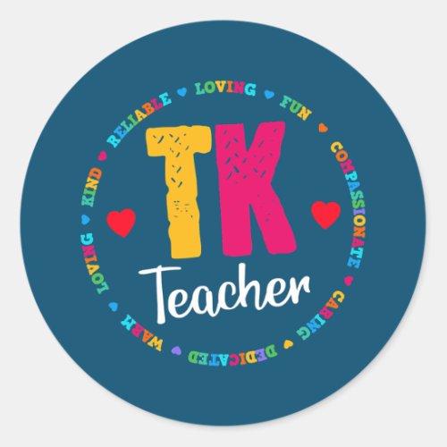 TK All Day Transitional Kindergarten Back To Classic Round Sticker