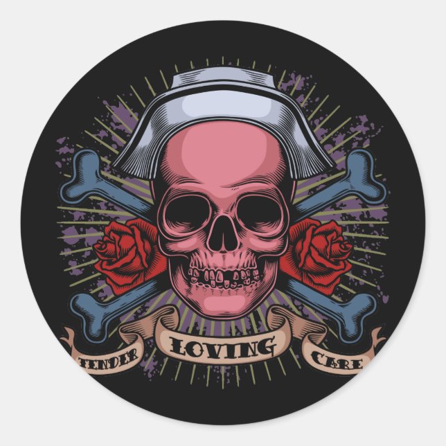 TLC Nurse Skull Classic Round Sticker (Front)