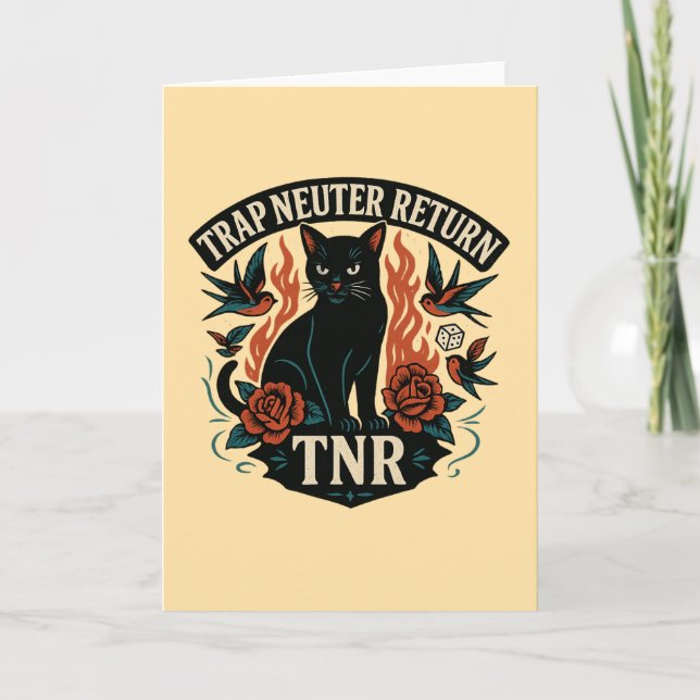 TNR Rockabilly Cat Vintage Tattoo Black Cat  Card (Front)