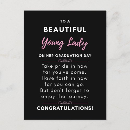 To A Beautiful Young Lady On Her Graduation Day Postcard