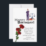 To a brilliant lawyer's birthday card<br><div class="desc">Celebrate the lawyer in your life with this unique birthday greeting card! Featuring red roses,  a courtroom scene,  and a confident man with a cheerful message just for lawyers.</div>