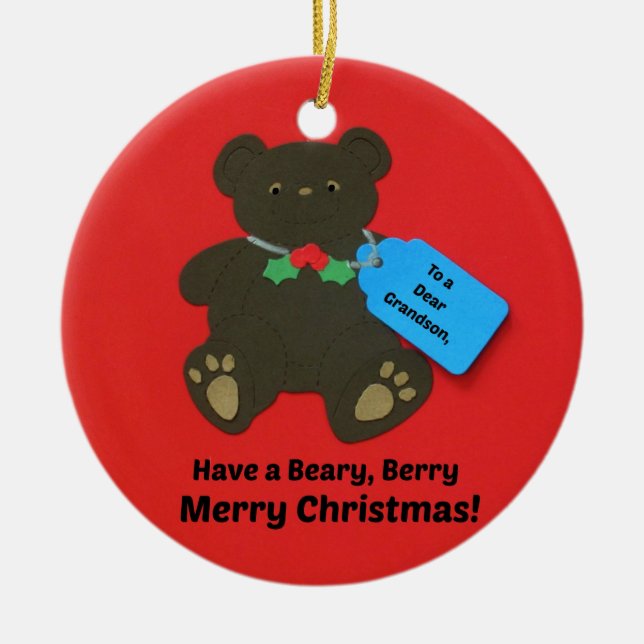 To a Dear Grandson at Christmas Ceramic Ornament (Front)