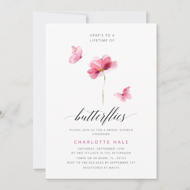 To a Lifetime of Butterflies Pink Bridal Shower Invitation (Front)