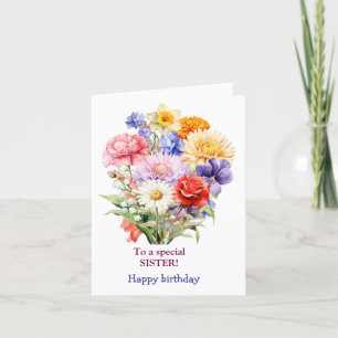 To a Special Sister Pink Yellow Roses Birthday Holiday Card