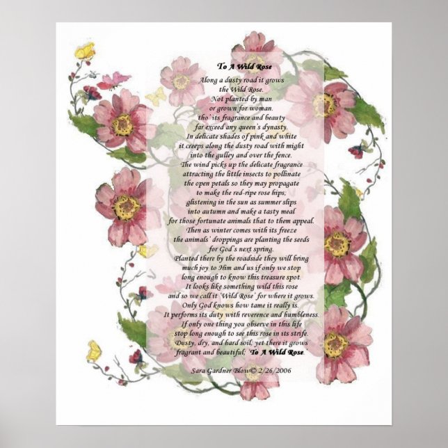 To A Wild Rose Poem Poster (Front)