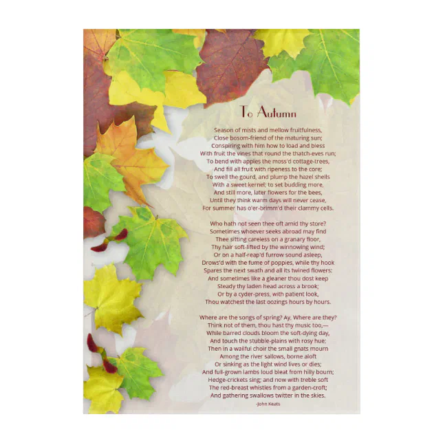 To Autumn Poem by John Keats Acrylic Print | Zazzle