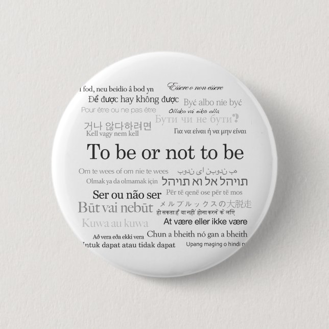 To Be Or Not To Be in Many Languages Button (Front)