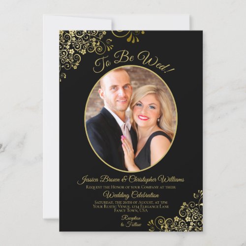 To Be Wed Black  Gold QR Code  Photo Wedding Invitation