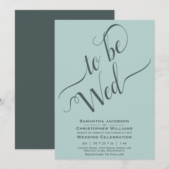 To Be Wed Elegant Calligraphy Simple Mint Wedding Invitation (Front/Back)
