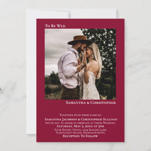To Be Wed Minimalist Cranberry Red Photo Wedding Invitation