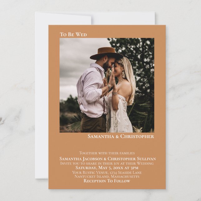 To Be Wed Minimalist Golden Tan Photo Wedding Invitation (Front)
