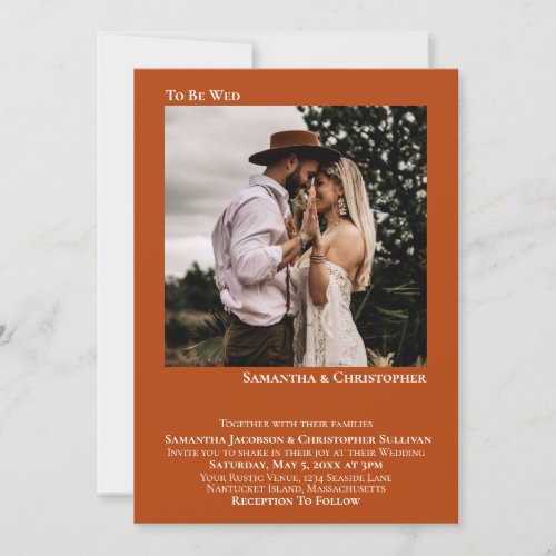To Be Wed Minimalist Rust Orange Photo Wedding Invitation