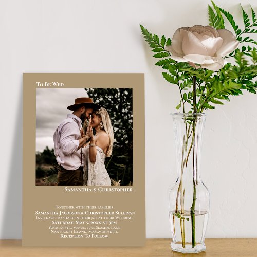 To Be Wed Minimalist Sandy Tan Photo Wedding Invitation