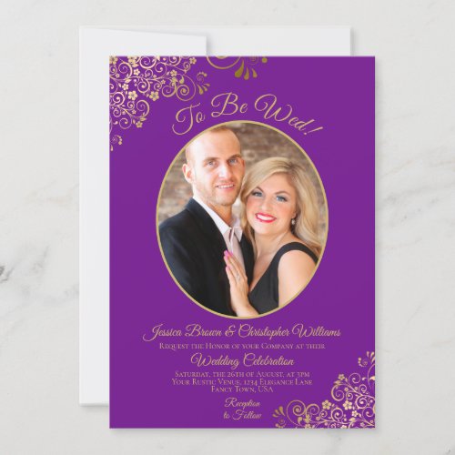 To Be Wed Purple  Gold QR Code  Photo Wedding Invitation
