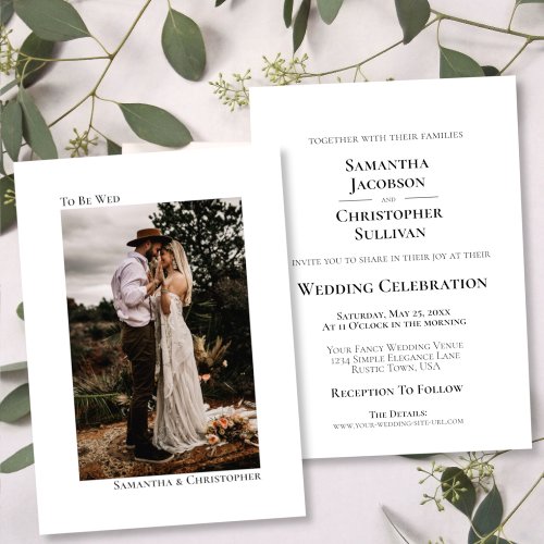 To Be Wed White Minimalist Vertical Photo Wedding Invitation