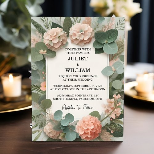 To Blush pastel Peach Mint Moss Sage Green Wedding Invitation