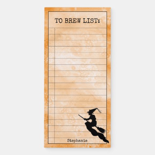 To Brew List  Black Witch Silhouette Orange BG Magnetic Notepad