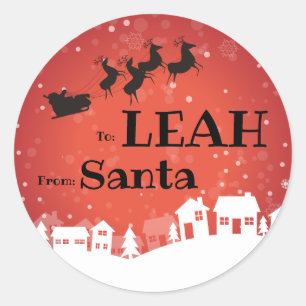 To Child From SANTA Gift Label Houses and Sleigh