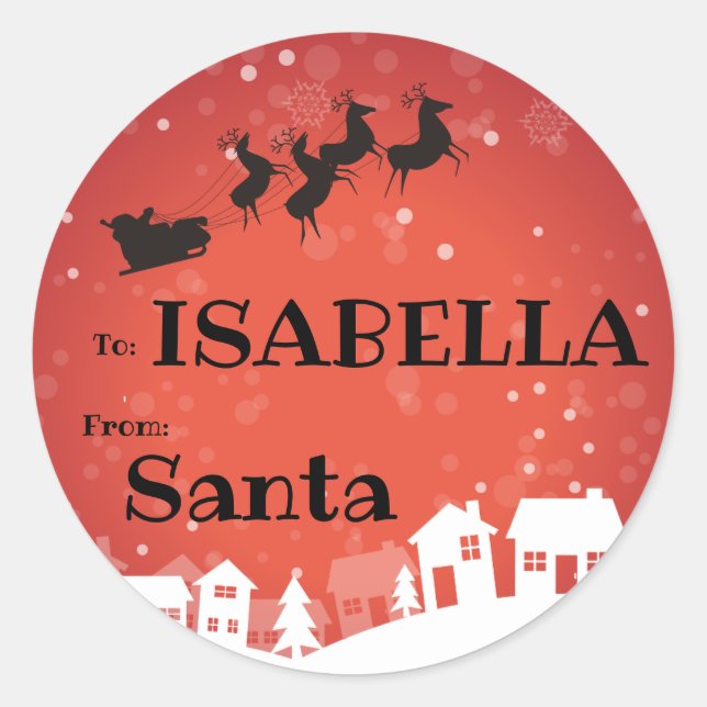 To Child From SANTA Gift Label Sleigh Long Name (Front)