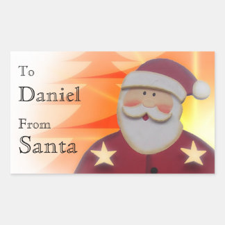 To Child From SANTA Red Gold Trees Stars V6B Rectangular Sticker