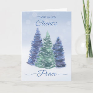 To Clients Holiday Peace with Evergreen Trees Card