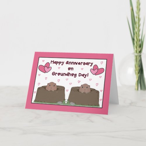 To Couple Happy Anniversary on Groundhog Day Card