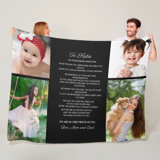 To Daughter Graduation Day 4 Photo Keepsake Fleece Blanket (In Situ)